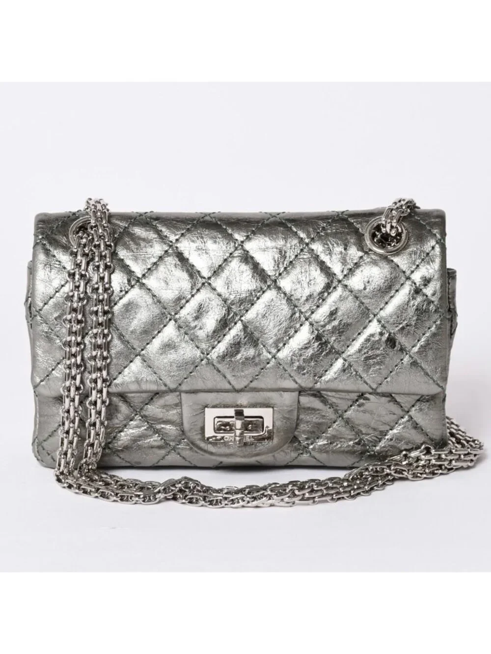 Chanel 2.55 Double Flap Chain Shoulder Bag Vintage Calfskin Metallic Green